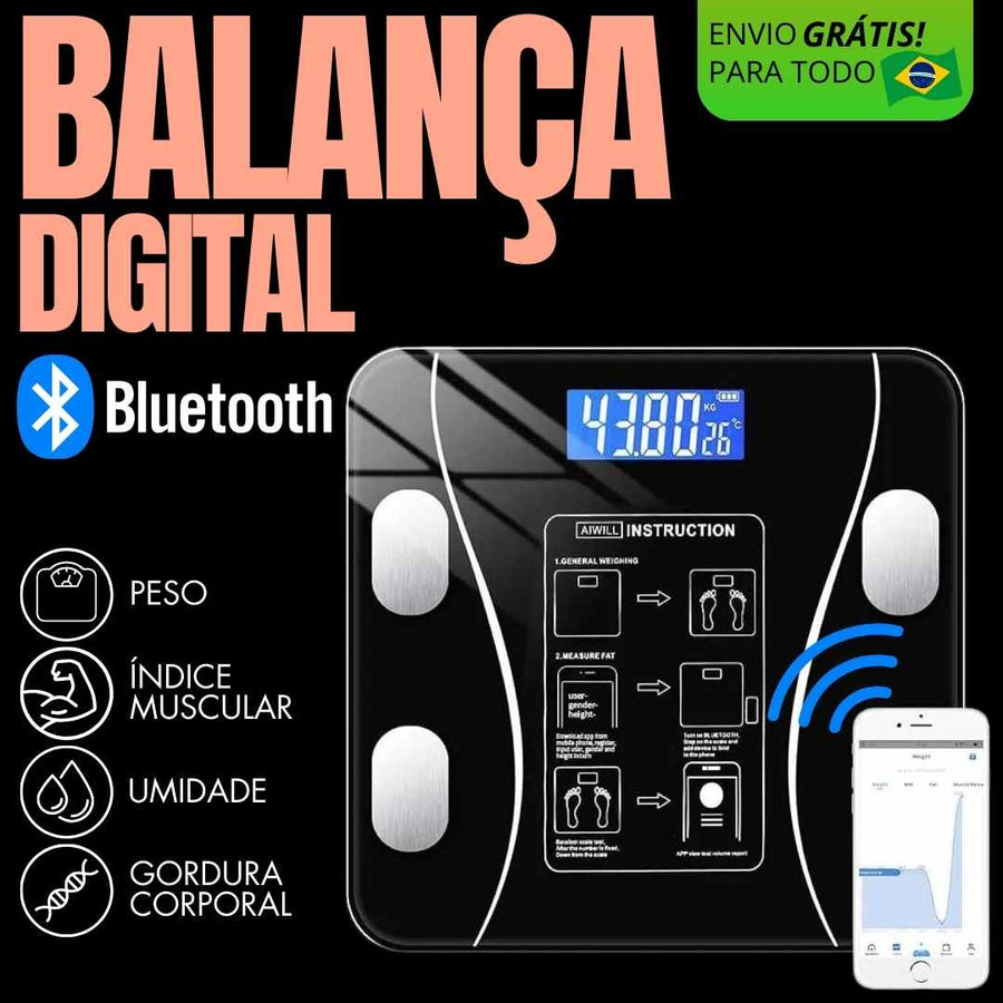 Balança Digital Bluetooth de Bioimpedância