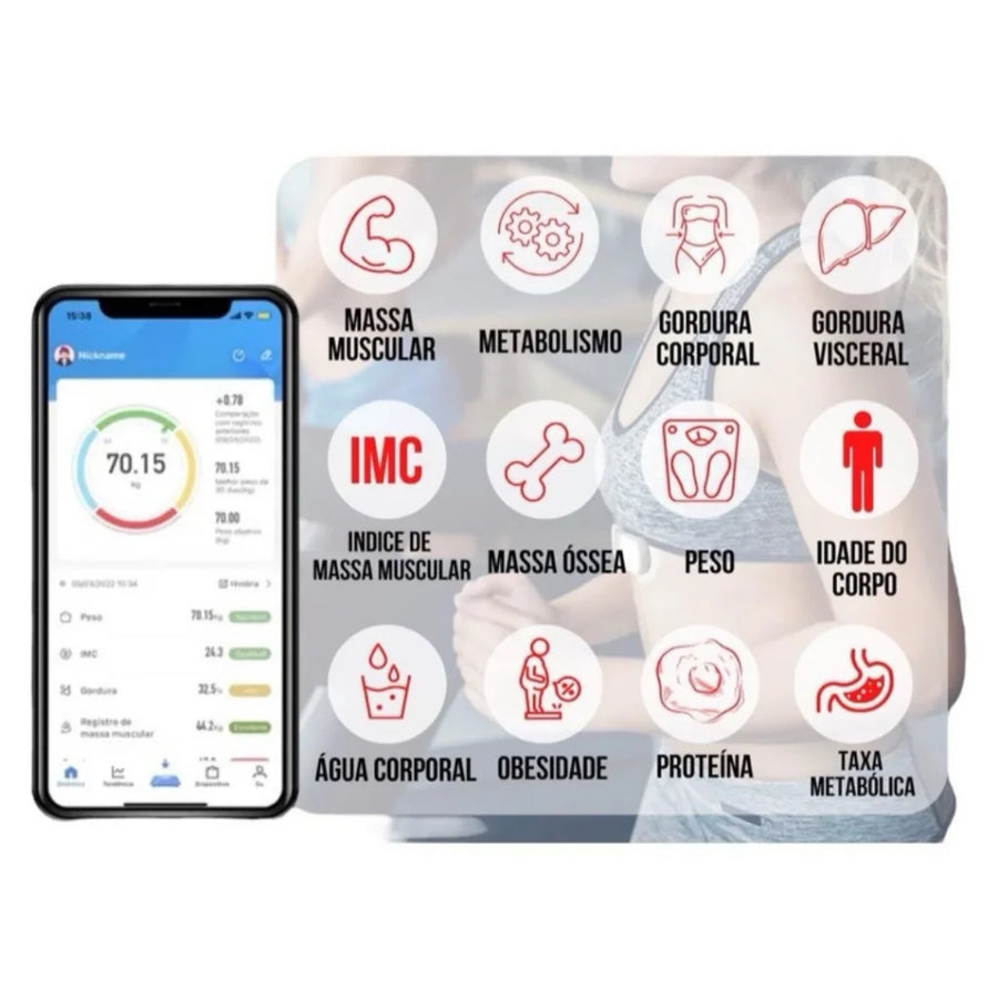 Balança Digital Bluetooth de Bioimpedância